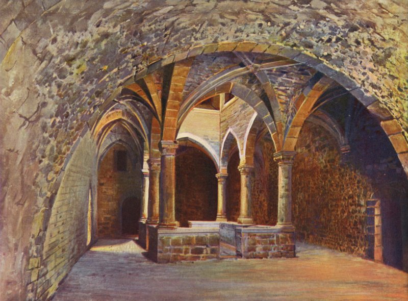 Cannes, interiøret i Chateau St-Honorat (fargelitografi) av European School