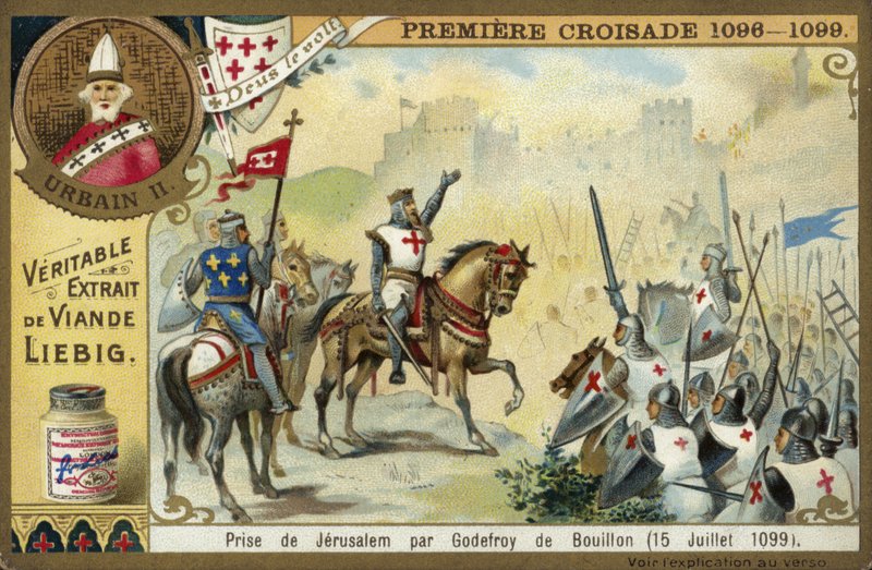 Erobring av Jerusalem av Godfrey av Bouillon, første korstog, 15. juli 1099 av European School