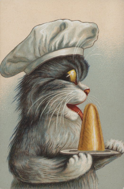 Katt med en dessert (chromolitho) av European School