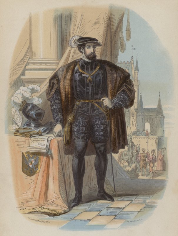 Charles V, den hellige romerske keiseren (farget gravering) av European School