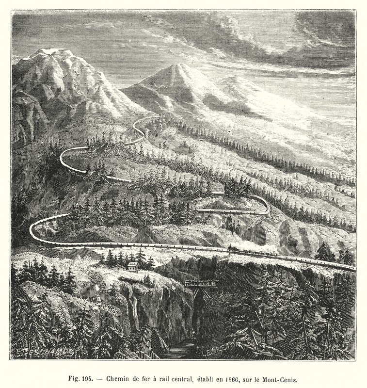 Sentraljernbane, etablert i 1866, på Mont-Cenis (gravering) av European School