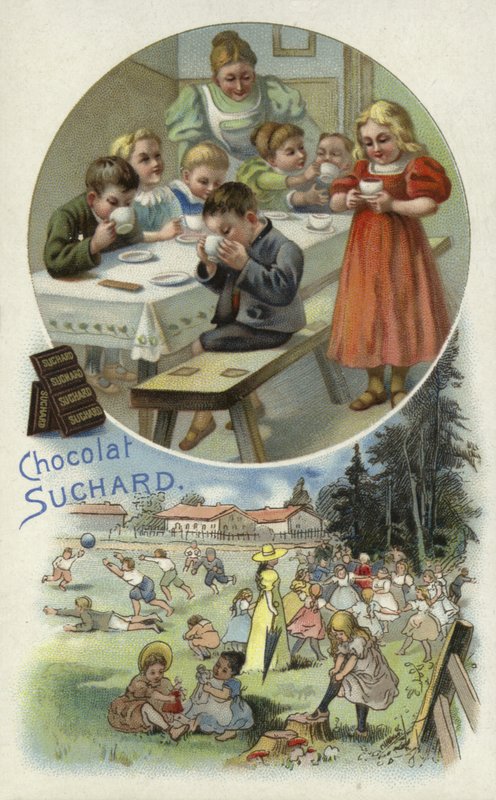 Barn nyter Suchard-sjokolade i en barnehage av European School