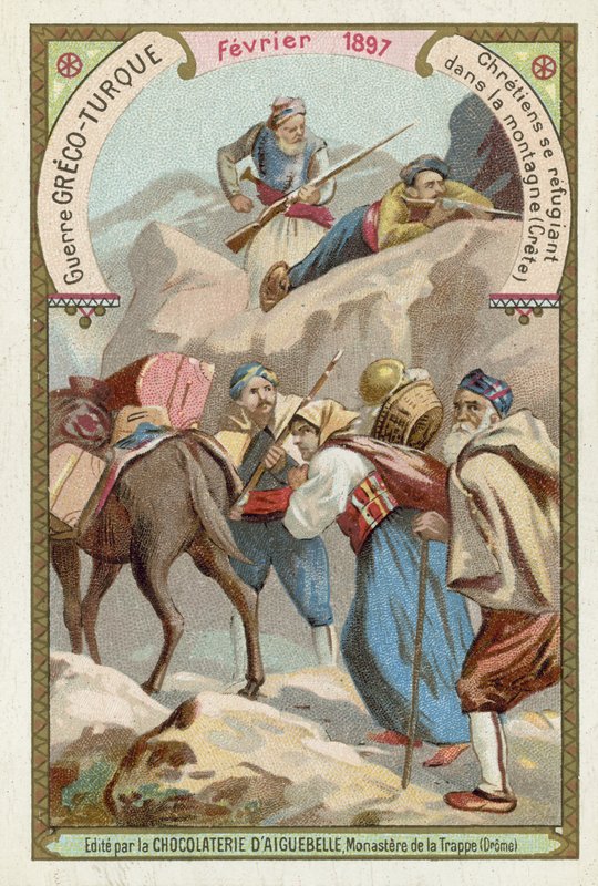 Kristne søker tilflukt i fjellene på Kreta, gresk-tyrkisk krig, februar 1897 av European School