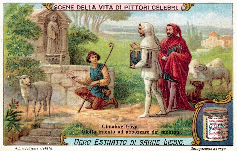 Cimabue fant Giotto som intenst tegnet sauer (chromolitho) av European School