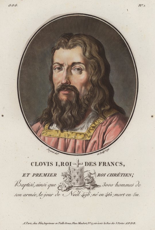 Clovis I, kongen av frankerne (farget gravering) av European School