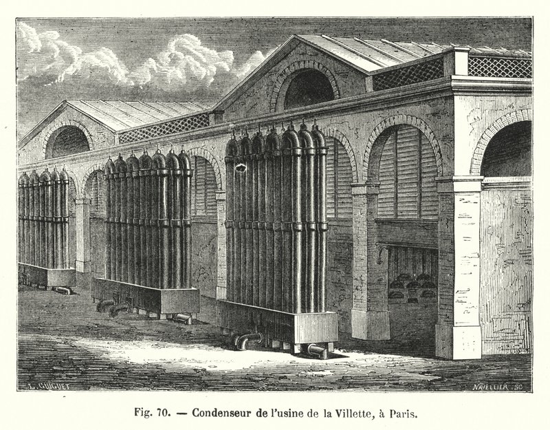 Kondensator fra Villette-fabrikken, i Paris (gravering) av European School