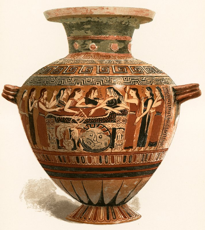 Korintisk vase. Louvre-museet. Sorg over den døde Achilleus av European School