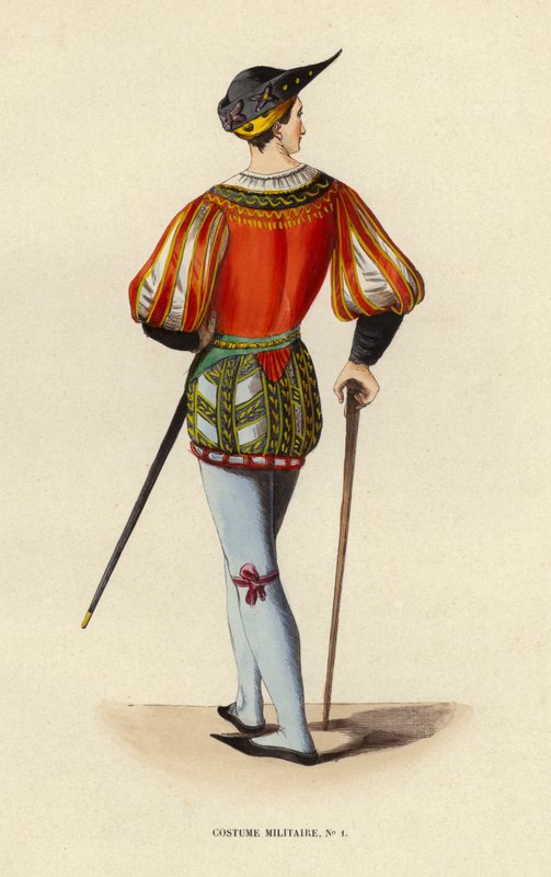 Costume Militaire (farget gravering) av European School