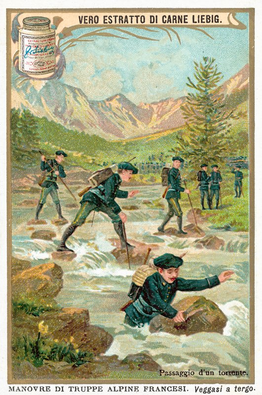 Krysse en fjellstrøm (chromolitho) av European School