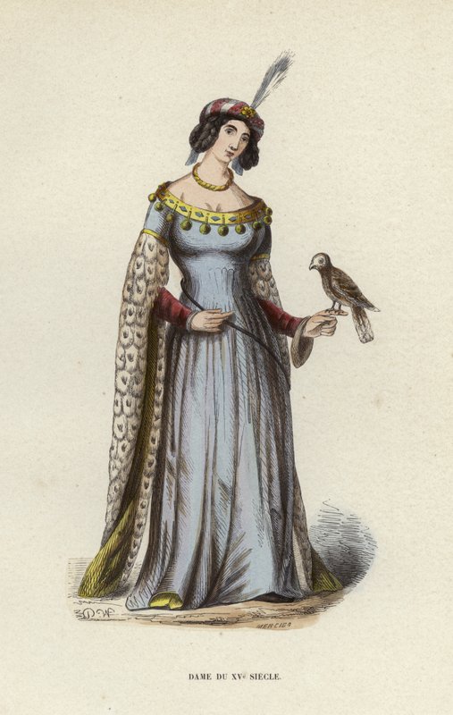 Lady of the 15th Century (farget gravering) av European School