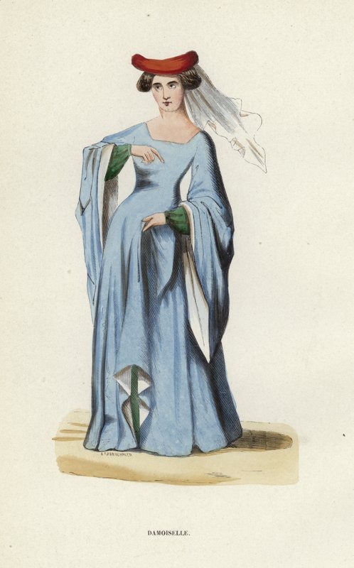 Damoiselle (farget gravering) av European School