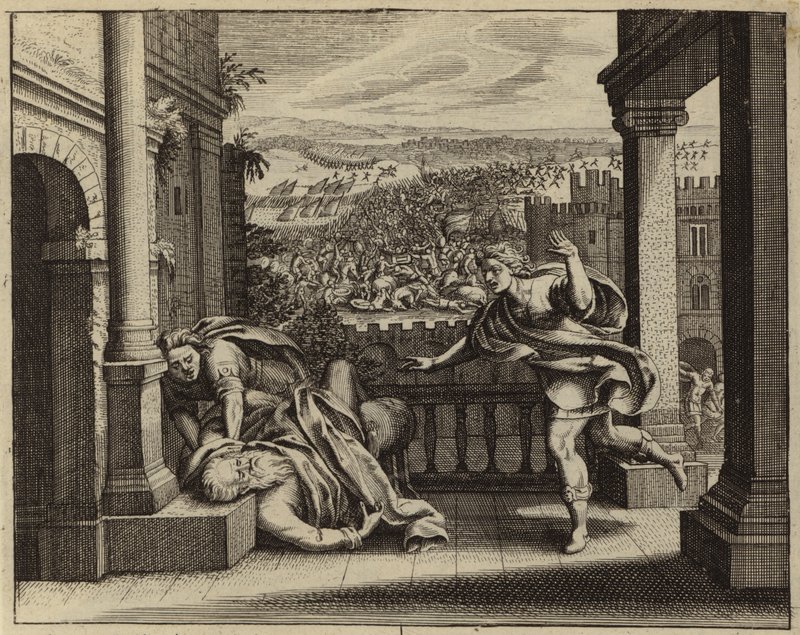 Elis død etter at filisterne fanget Paktens ark fra israelittene (gravering) av European School