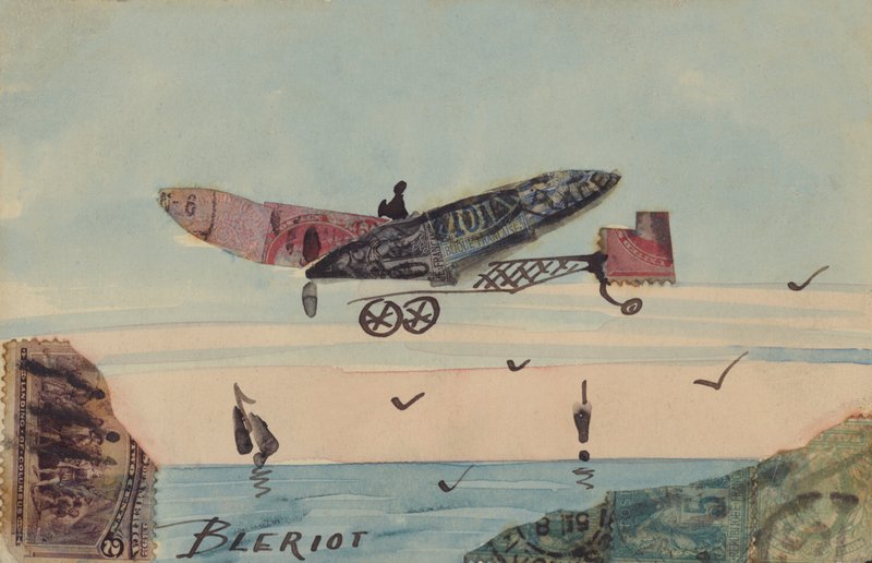 Skildring av et monoplan designet av den franske flygeren Louis Blériot, den første mannen som fløy over Den engelske kanal (fargelitografi) av European School