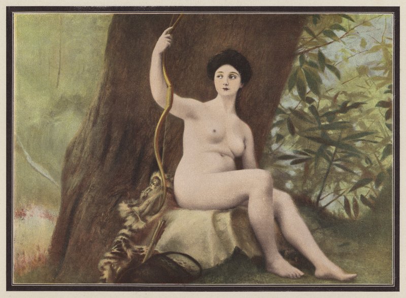 Jegerinnen Diana fra romersk mytologi (farge litho) av European School