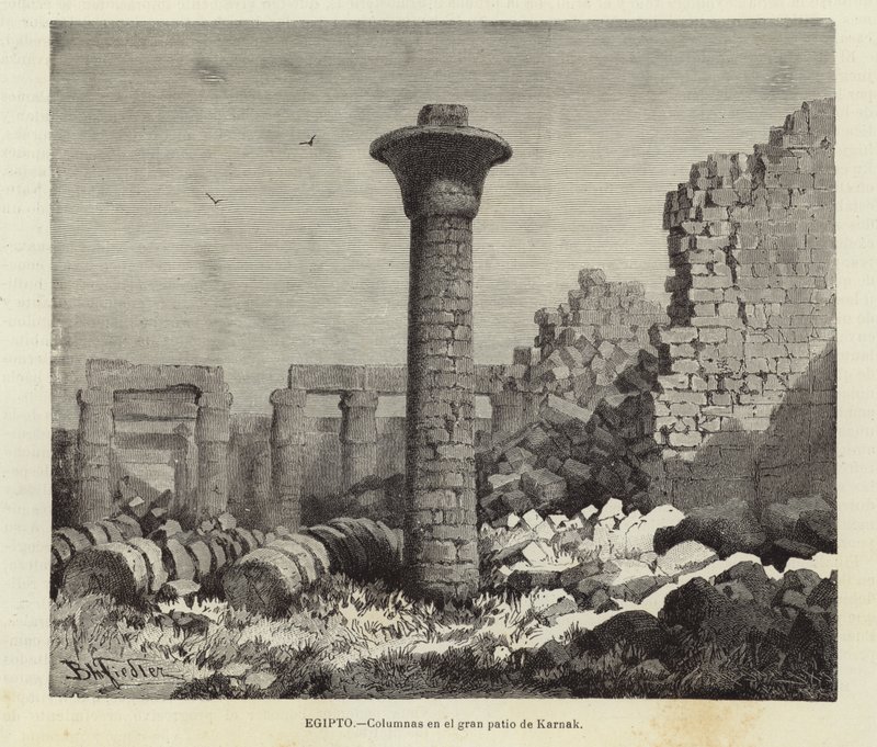 Egypt - Søyler i den store domstolen i Karnak av European School