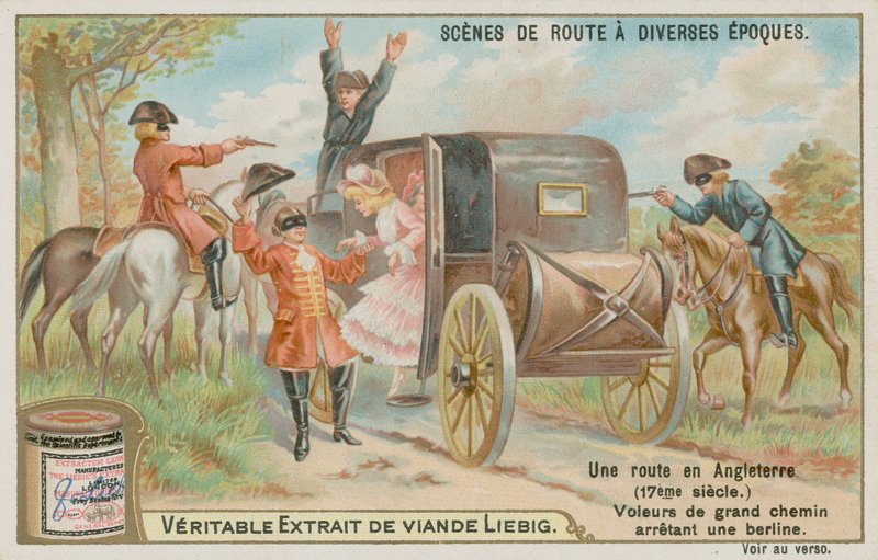 Engelsk 17th Century Coach holdt opp av Highwaymen av European School