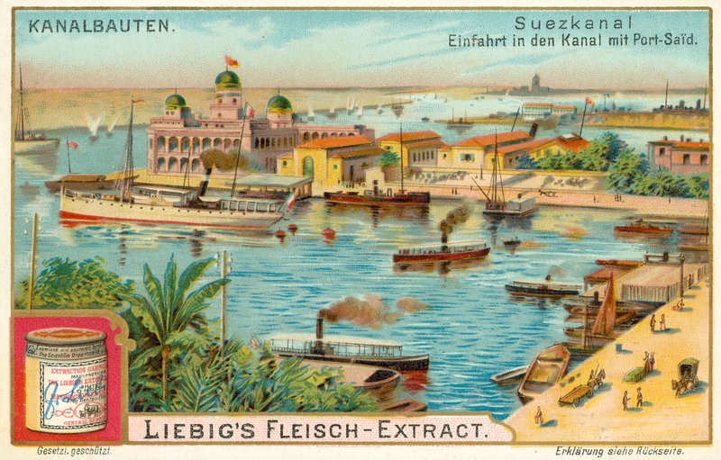 Inngang til Suez-kanalen, Port Said, Egypt (chromolitho) av European School