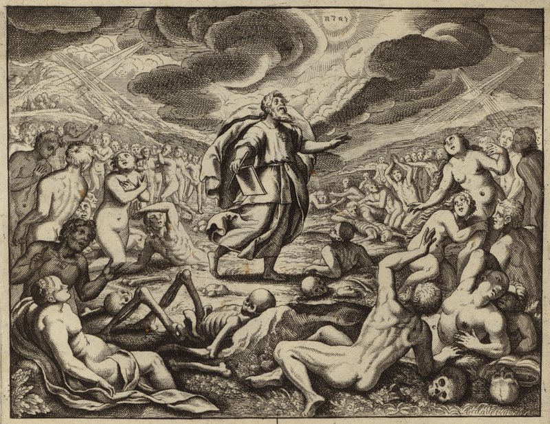 Esekiel i Valley of Dry Bones (gravering) av European School