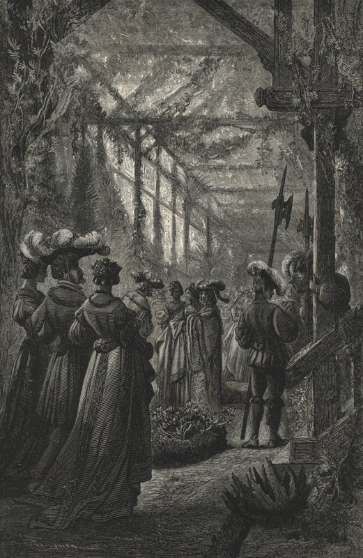 Fest i et drivhus, etter en gravering fra 1400-tallet (gravering) av European School