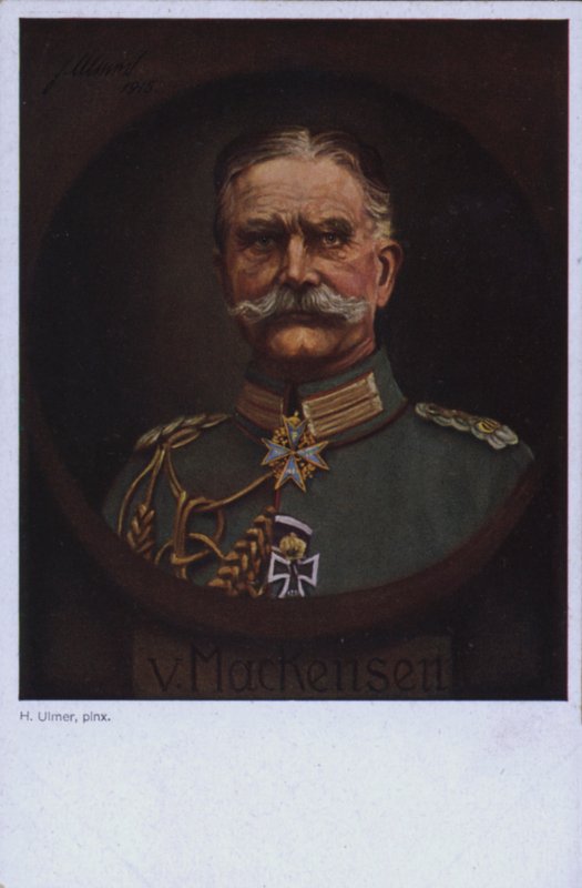 Feltmarskalk August von Mackensen, tysk militærkommandant under første verdenskrig (fargelitografi) av European School
