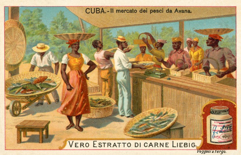 Fiskemarkedet i Havana, Cuba (chromolitho) av European School