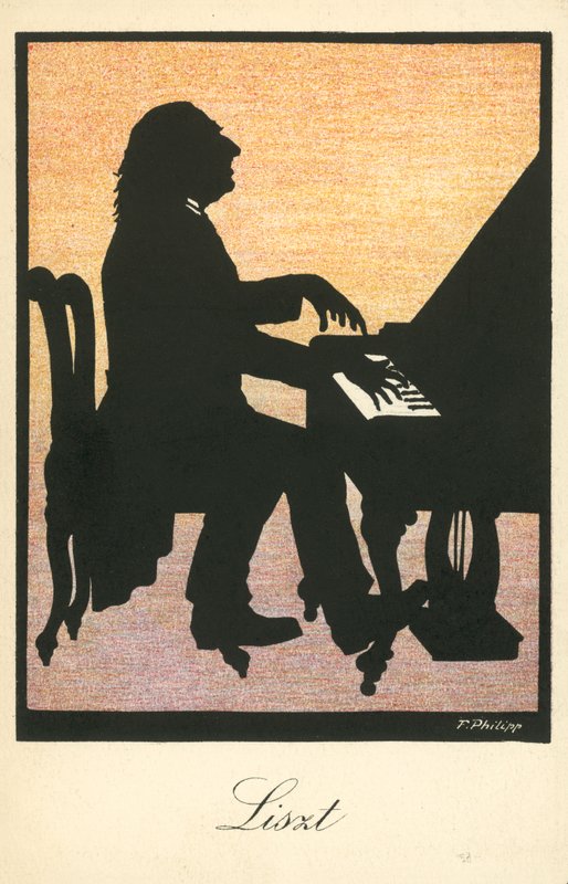 Franz Liszt , ungarsk pianist og komponist (fargelitografi) av European School