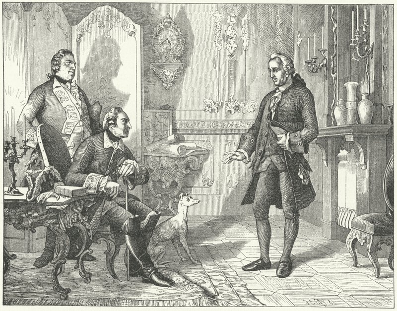 Frederick den store av Preussen med poeten Christian Furchtegott Gellert av European School