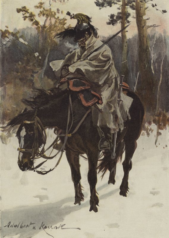 French Cuirassier on Sentry Duty (1812) (farge litho) av European School