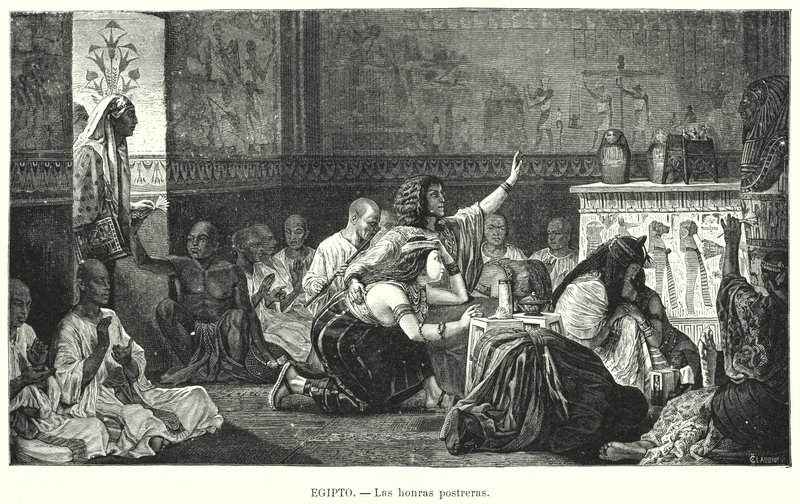 Begravelse i det gamle Egypt (litho) av European School