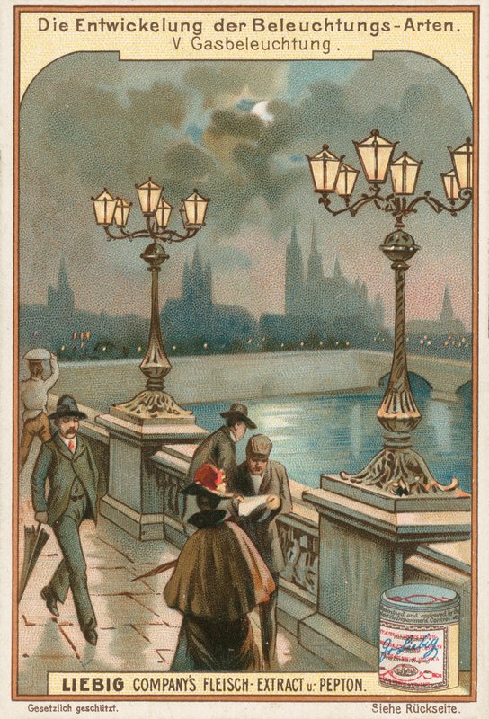 Gasslys, Liebig-kort, tidlig på 1900-tallet (kromo) av European School