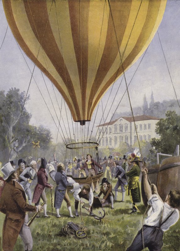 Gay-Lussacs ballongoppstigning fra Paris, 9. september 1804 (farge litho) av European School