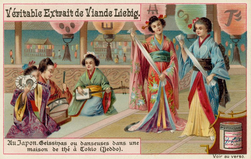 Geishaer danser på et tehus i Tokyo av European School