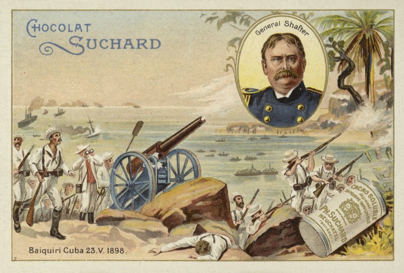 General William Shafter og amerikanske tropper lander ved Daiquiri, Cuba, den spansk-amerikanske krigen, 23. mai 1898 av European School
