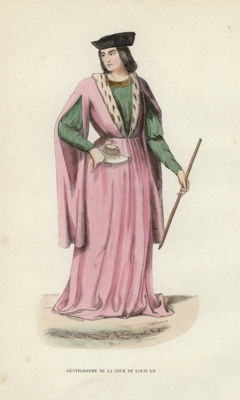 Gentleman of the Court of Louis XII (farget gravering) av European School
