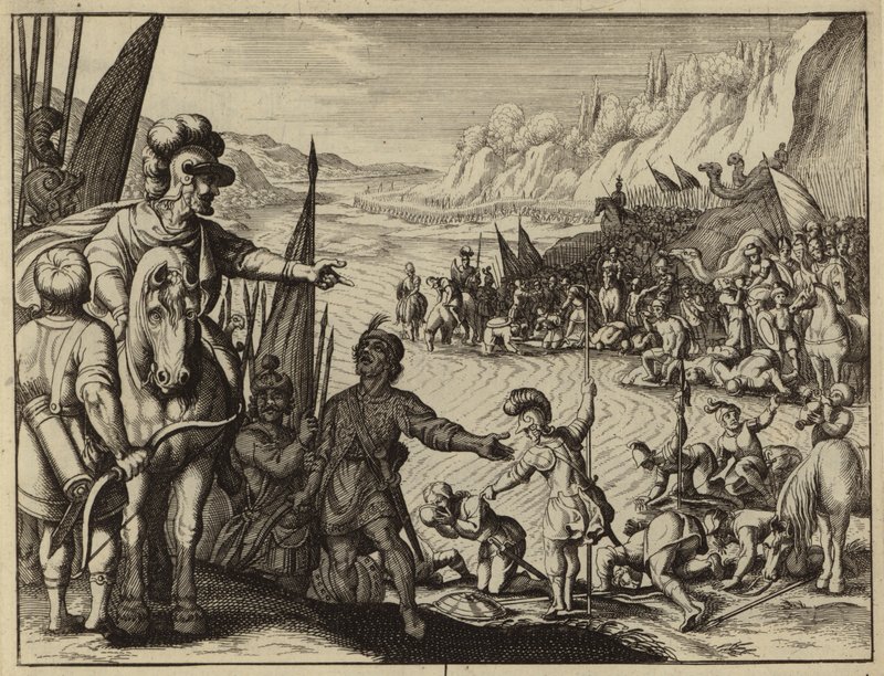 Gideon velger 300 soldater til å angripe leiren Midian (gravering) av European School