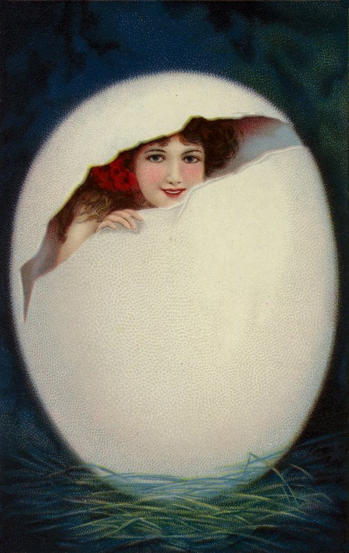 Jente som klekkes fra påskeegg (chromolitho) av European School