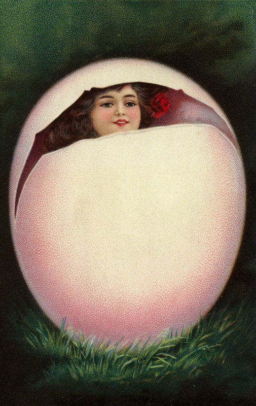 Jente som klekkes fra påskeegg (chromolitho) av European School