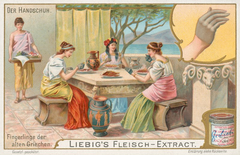 Hansker, Liebig-kort, tidlig på 1900-tallet (kromo) av European School