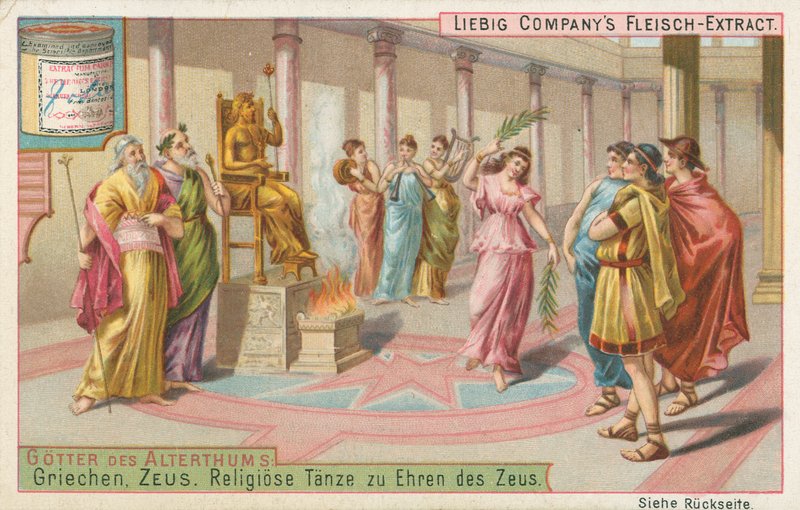Hellas, Zevs, Liebig-kort, tidlig på 1900-tallet (kromo) av European School