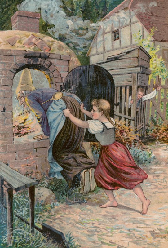 Grimms eventyr: Hans og Grete (kromolitografi) av European School