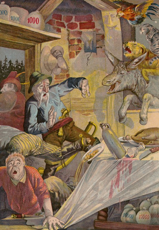 Grimms#39; eventyr: Musikerne fra Bremen (chromolitho) av European School