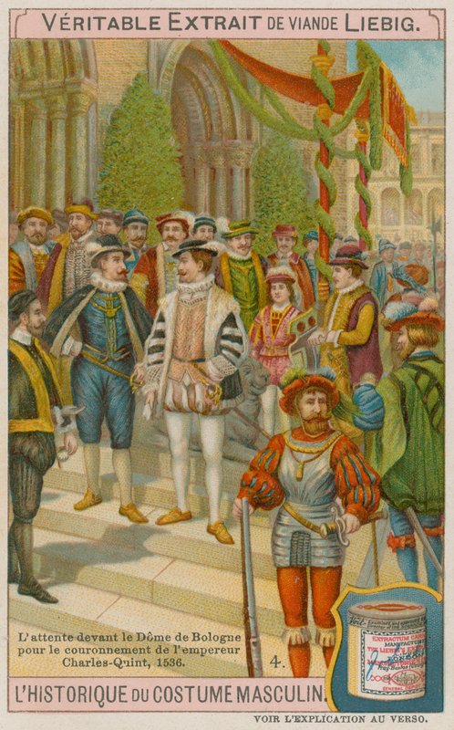 Gjester som venter utenfor katedralen i Bologna ved kroningen av keiser Charles V i 1536 av European School