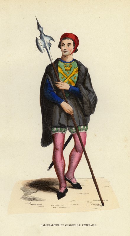 Charles Le Temeraires Halberdier (farget gravering) av European School