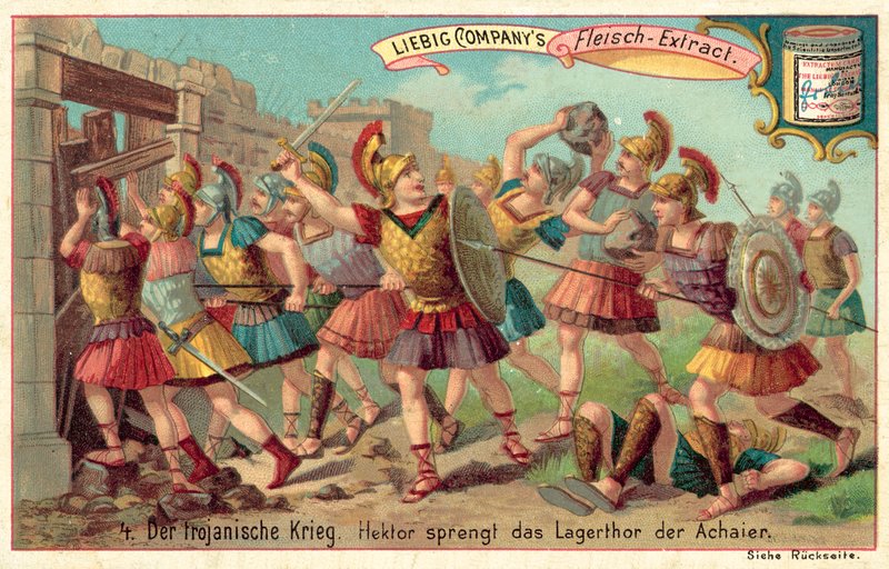 Hector bryter porten til den greske leiren (chromolitho) av European School