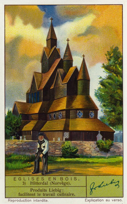 Heddal stavkirke, Norge (kromolitho) av European School