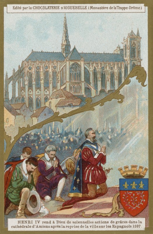 Henry IV av Frankrike ber i Amiens-katedralen etter gjenerobringen av byen fra spanskene, 1597 av European School
