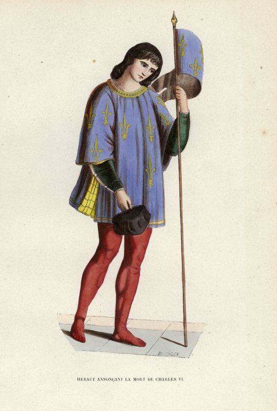 Herald kunngjør Charles VIs død (farget gravering) av European School