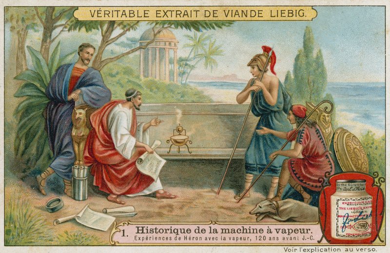 Hero of Alexandria eksperimenterer med damp, 120 f.Kr av European School