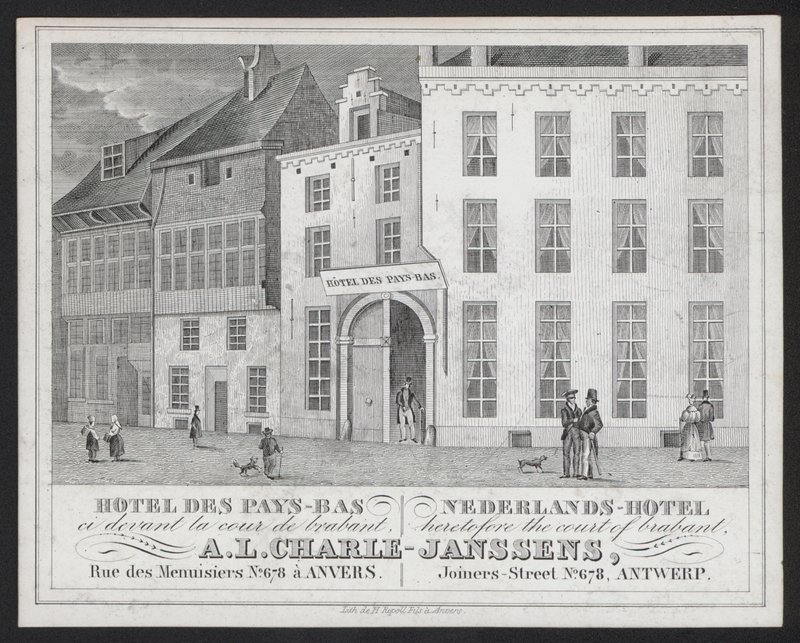 Hotel Des Pays Bas, Nederlands Hotel, A L Charle-Janssens, Antwerpen, Antwerpen (gravering) av European School