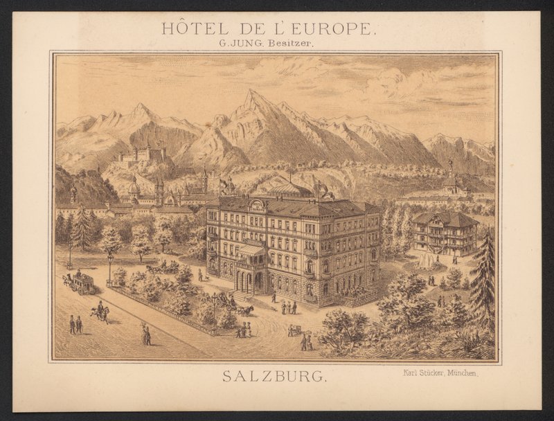 Hotel Trade Card (farget gravering) av European School